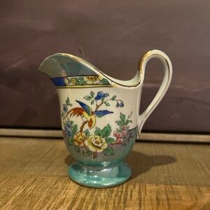 Vintage Noritake Hand Painted Lusterware Cream Blue White Birds Flower Japan